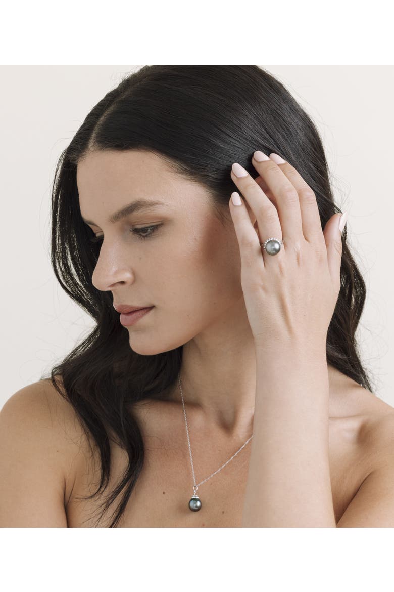 Tahitian South Sea Pearl & Diamond Sage Ring, Alternate, color, White Gold