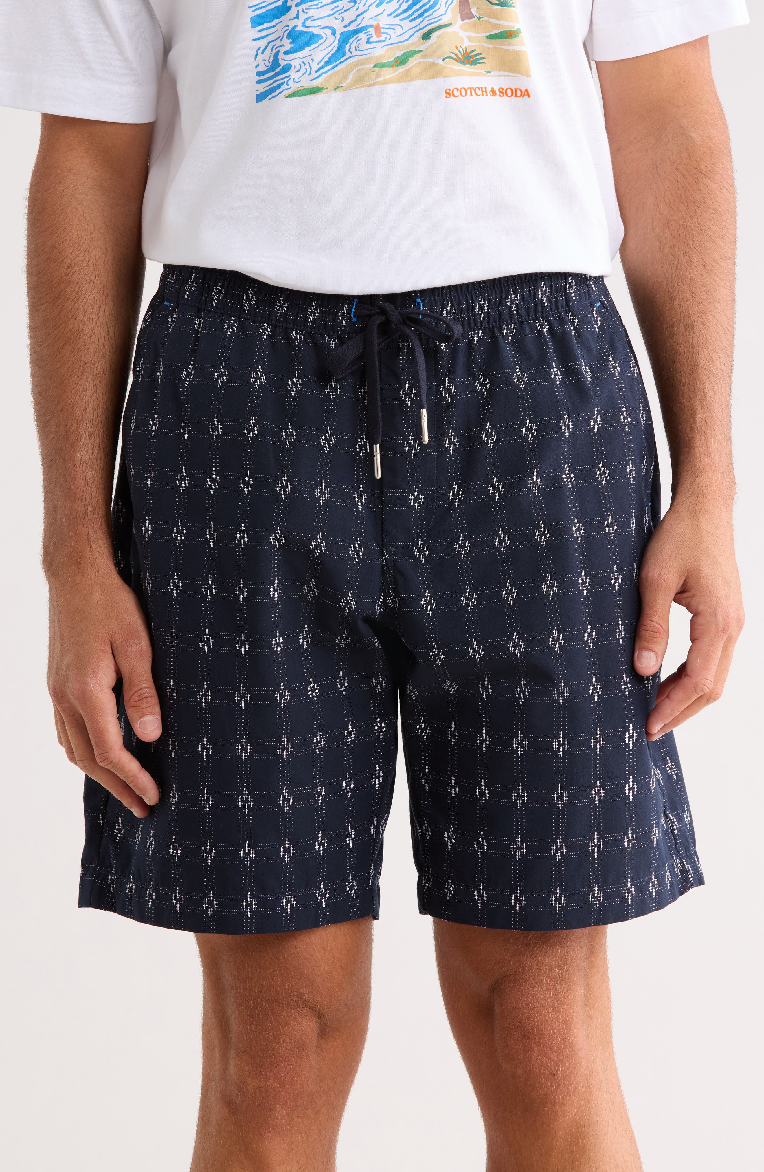 Geometric Print Stretch Cotton Shorts