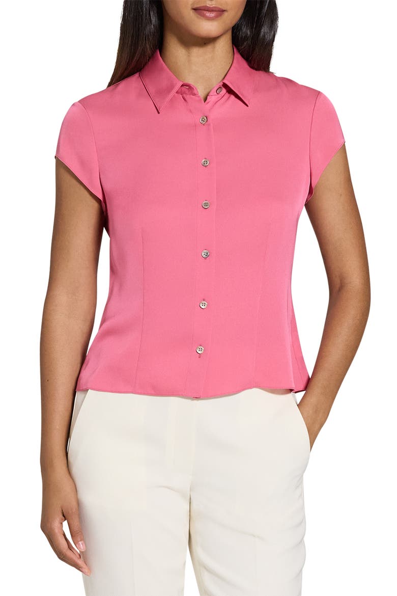 Cap Sleeve Silk Shirt, Main, color, BRT PINK