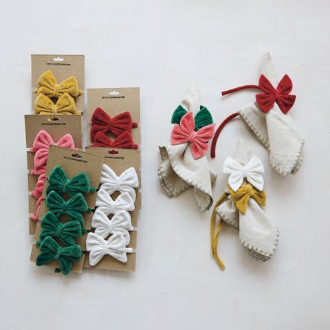 Velvet Bow Cotton Napkin Ties, Set