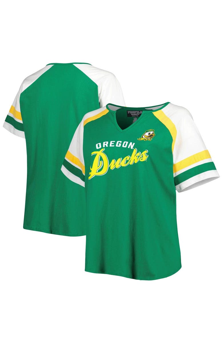 PROFILE Women's Green Oregon Ducks Plus Size Arch Raglan Notch Neck T-Shirt, Main, color, 