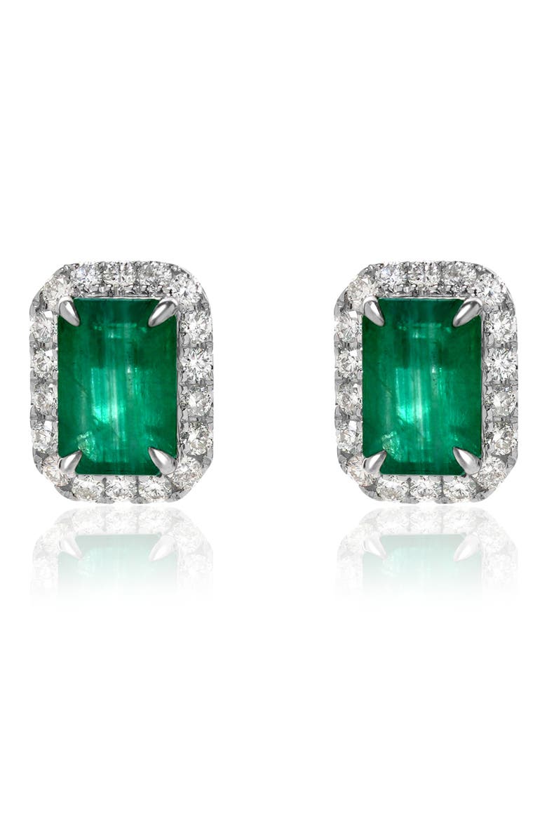 Emerald & Diamond Halo Stud Earrings, Alternate, color, 14K WHITE GOLD