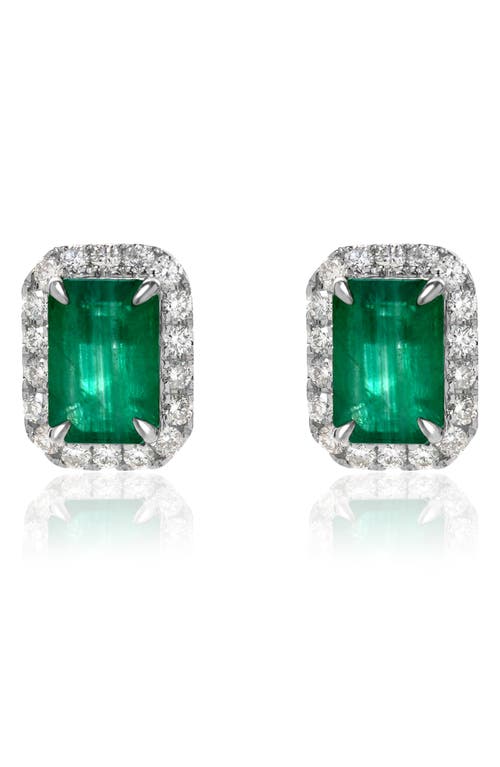 Valani Atelier Emerald & Diamond Halo Stud Earrings In 14k White Gold