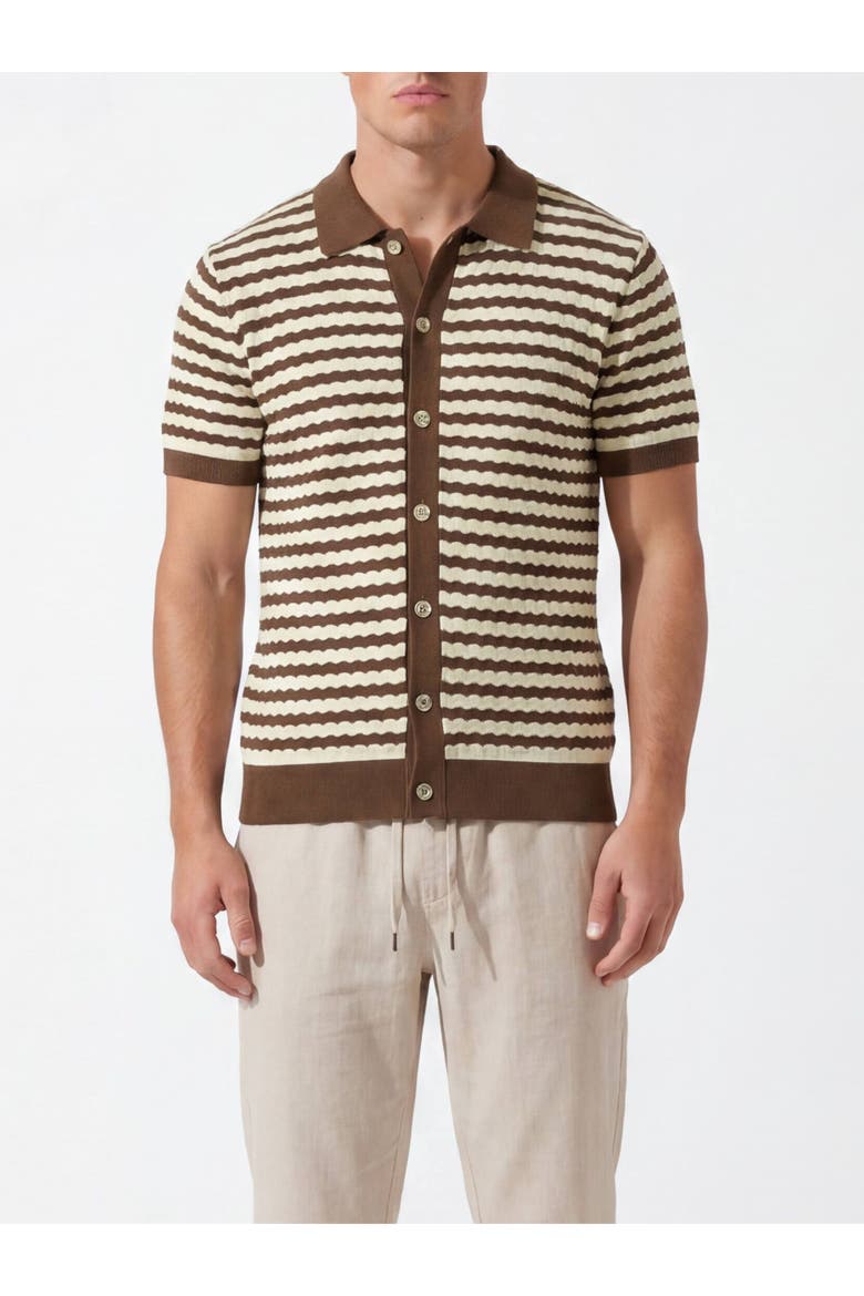 Striped Resort Knitted Shirt, Main, color, Mocha & Cream