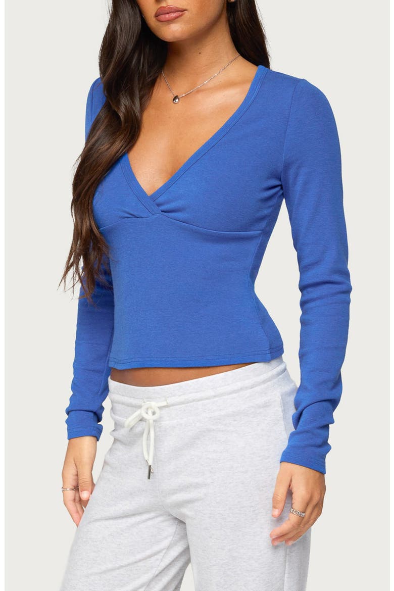 Doron V-Neck Stretch Cotton Blend Top, Alternate, color, BLUE