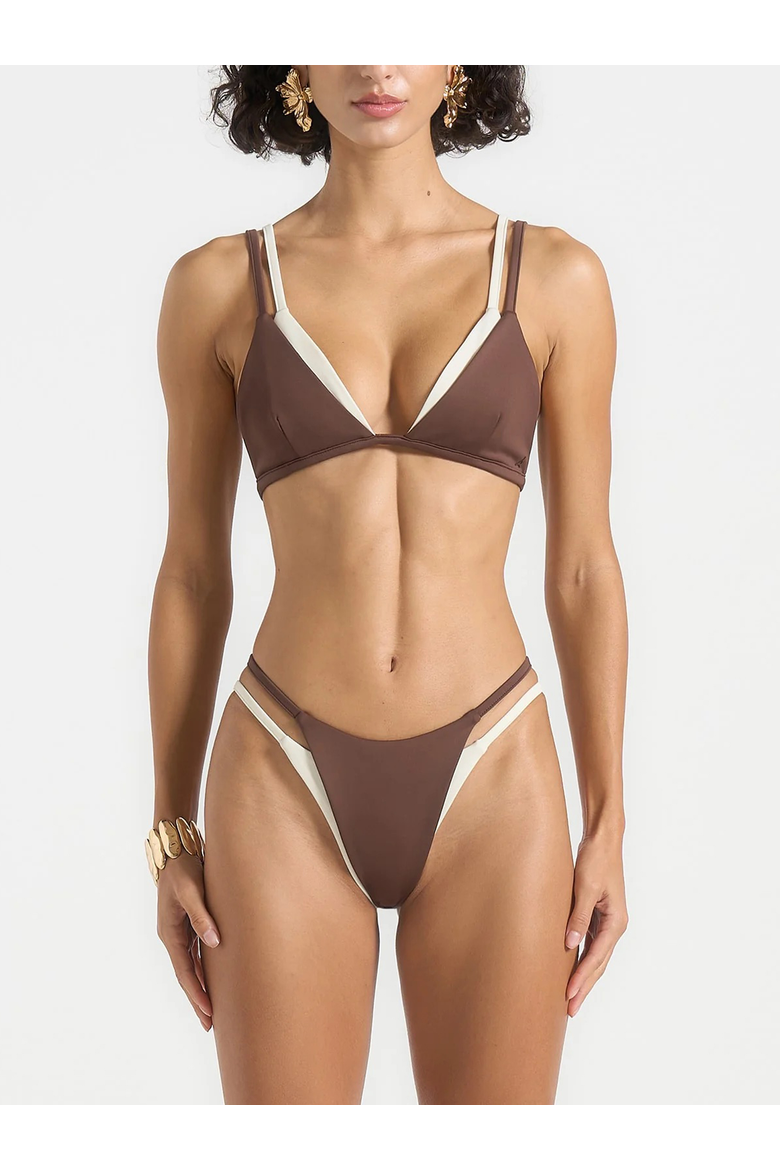 Lydie Layered Bikini Top, Alternate, color, Brown/Cream