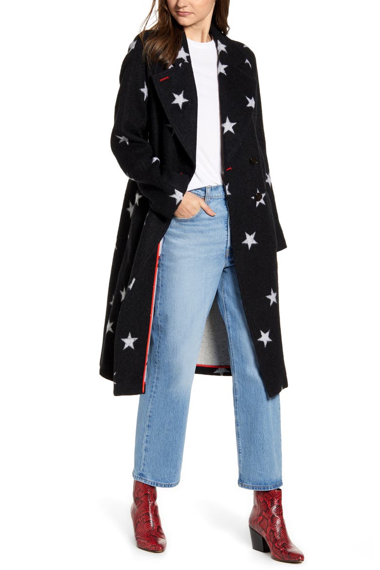Star Double Face Trench Coat, Main, color, BLACK/ WHITE