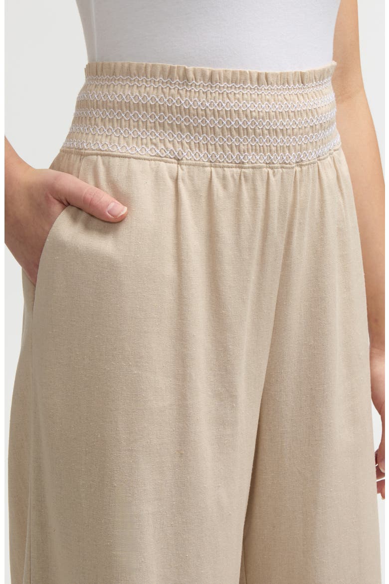 Smocked Waist Cropped Pants, Alternate, color, NATURAL