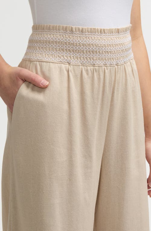 Nvlt Smocked Waist Cropped Pants In Natural