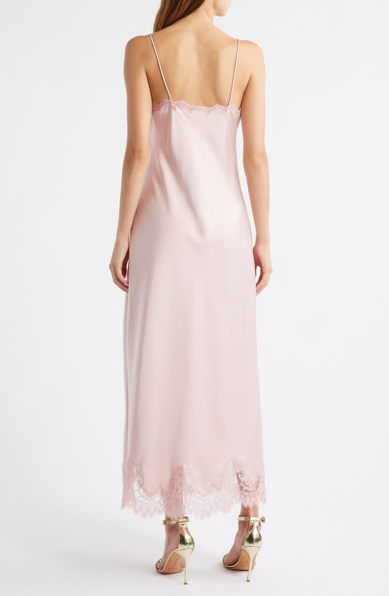 LoveShackFancy Sorone Lace Trim Satin Maxi Slipdress, Alternate, color, Quartz