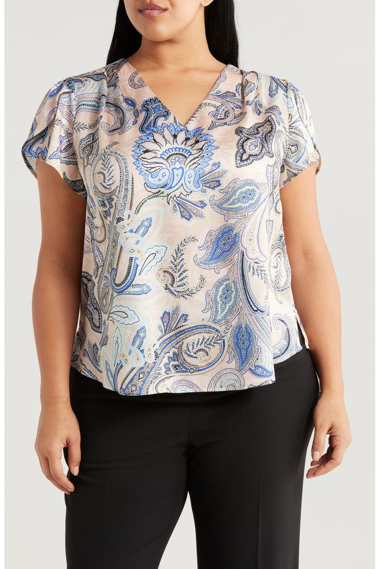 Print Tulip Sleeve Top, Main, color, SAND PAISLEY