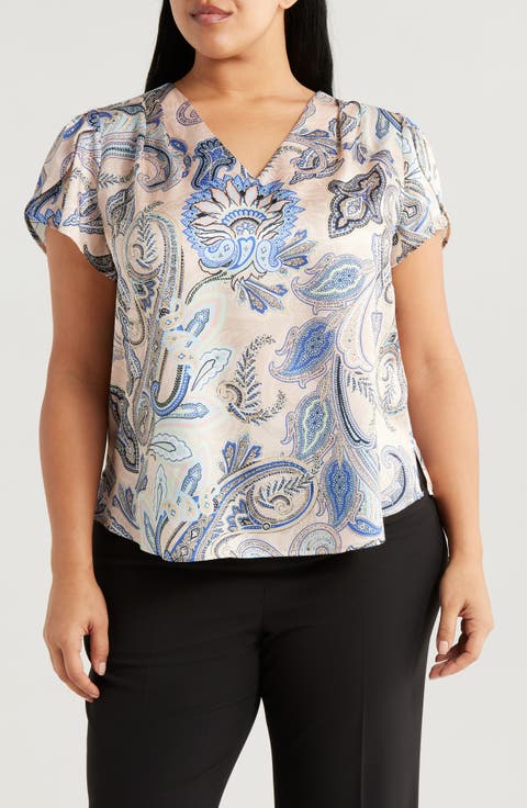 Print Tulip Sleeve Top (Plus)