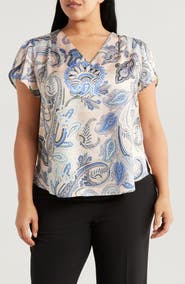 Tahari ASL Print Tulip Sleeve Top