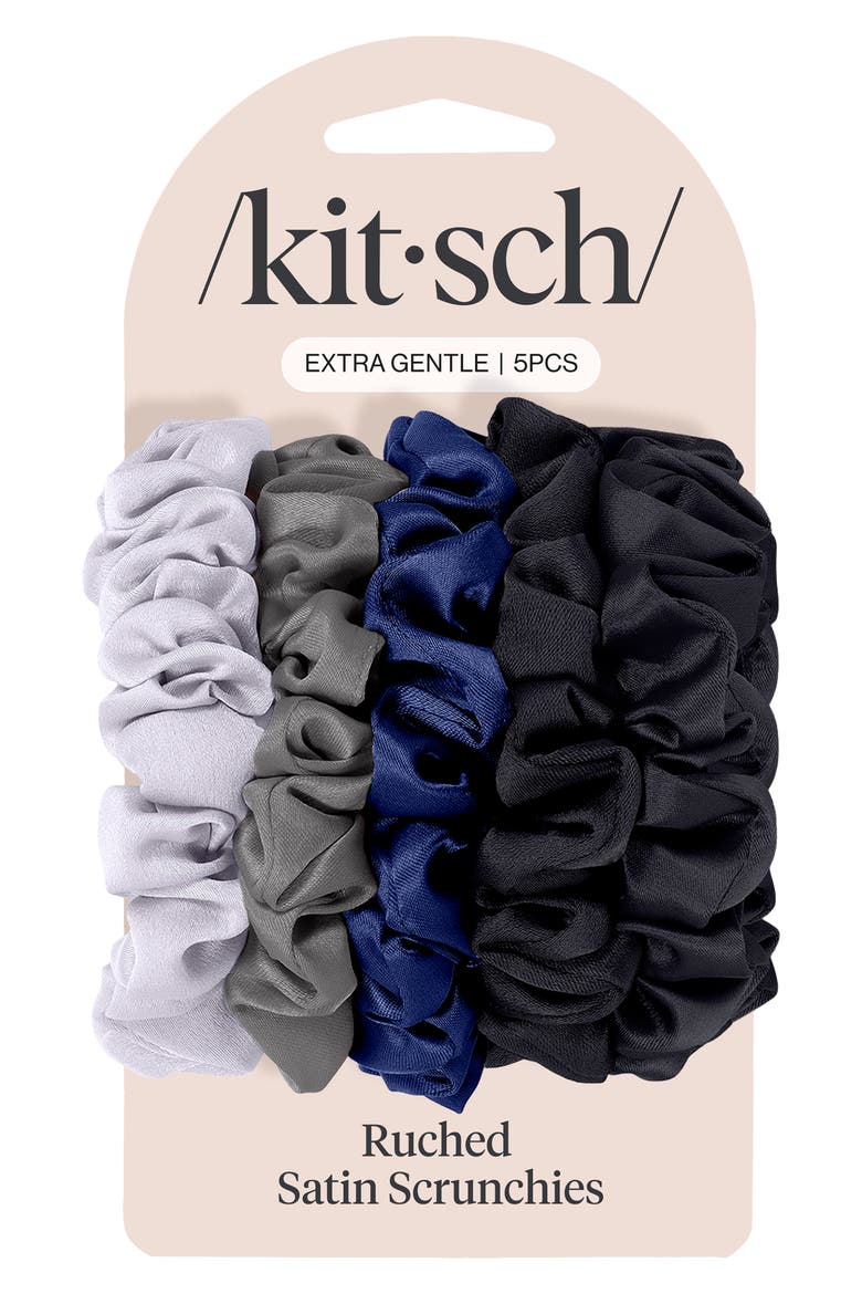 5-Pack Assorted Petite Satin Scrunchies, Alternate, color, MIDNIGHT