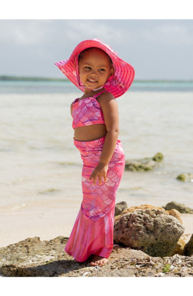 Flap Happy Girls UPF 50+ 3 Piece Mermaid Shell Swimsuit with Shimmer Effect, Alternate, color, Pink Splash