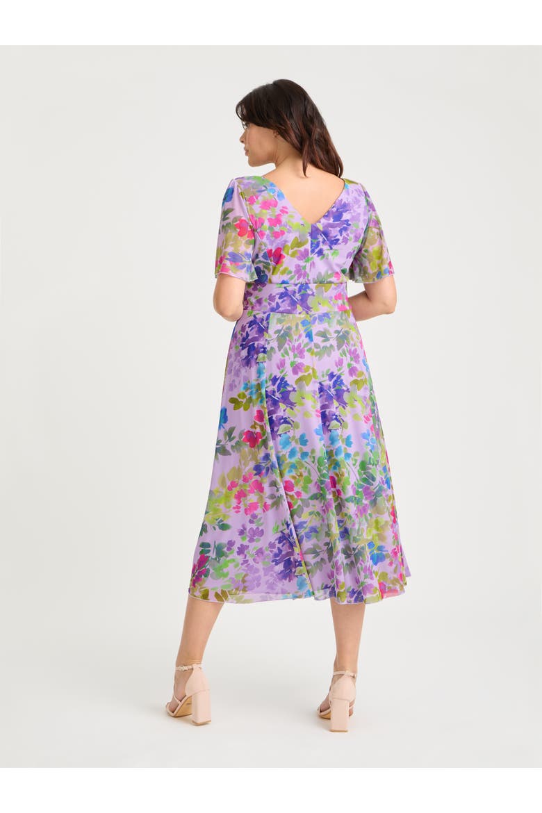 Victoria Floral Angel Sleeve Midi Dress, Alternate, color, Lilac Multi