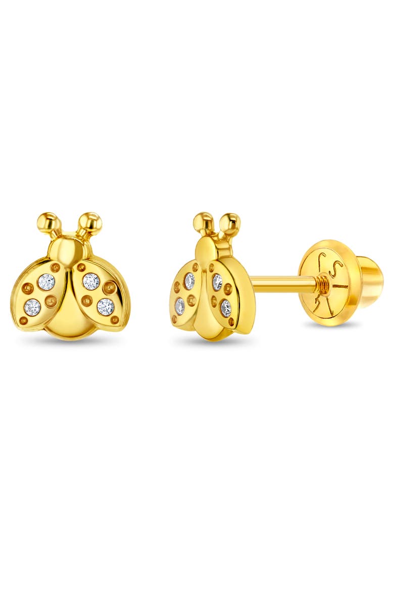 14k Cubic Zirconia Ladybug Earrings, Main, color, Gold