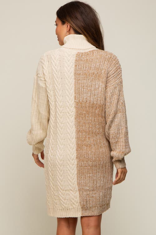 Pinkblush Color Blocked Turtleneck Sweater Dress In Neutral