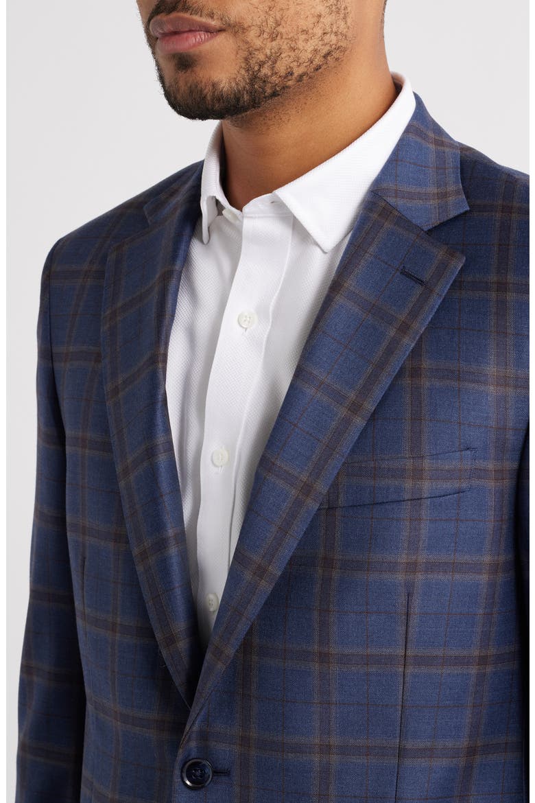 Flynn Classic Fit Navy & Brown Plaid Wool Sport Coat, Alternate, color, BLUE