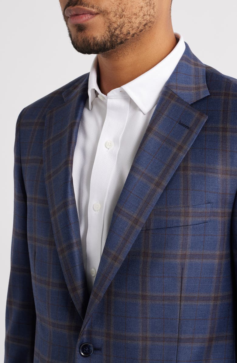 Peter Millar Flynn Classic Fit Navy & Brown Plaid Wool Sport Coat, Alternate, color, Blue