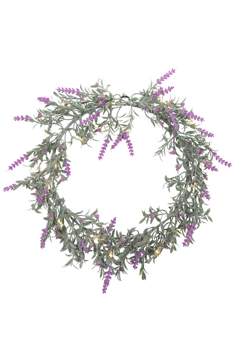 Northlight Pre-Lit Battery Operated Pink Lavender Spring Wreath- 16" - White LED Lights, Main, color, 