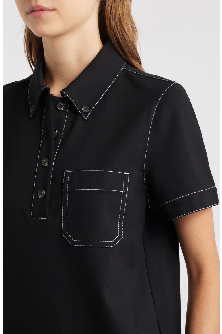 Irina Contrast Stitch Button-Down Polo, Alternate, color, BLACK
