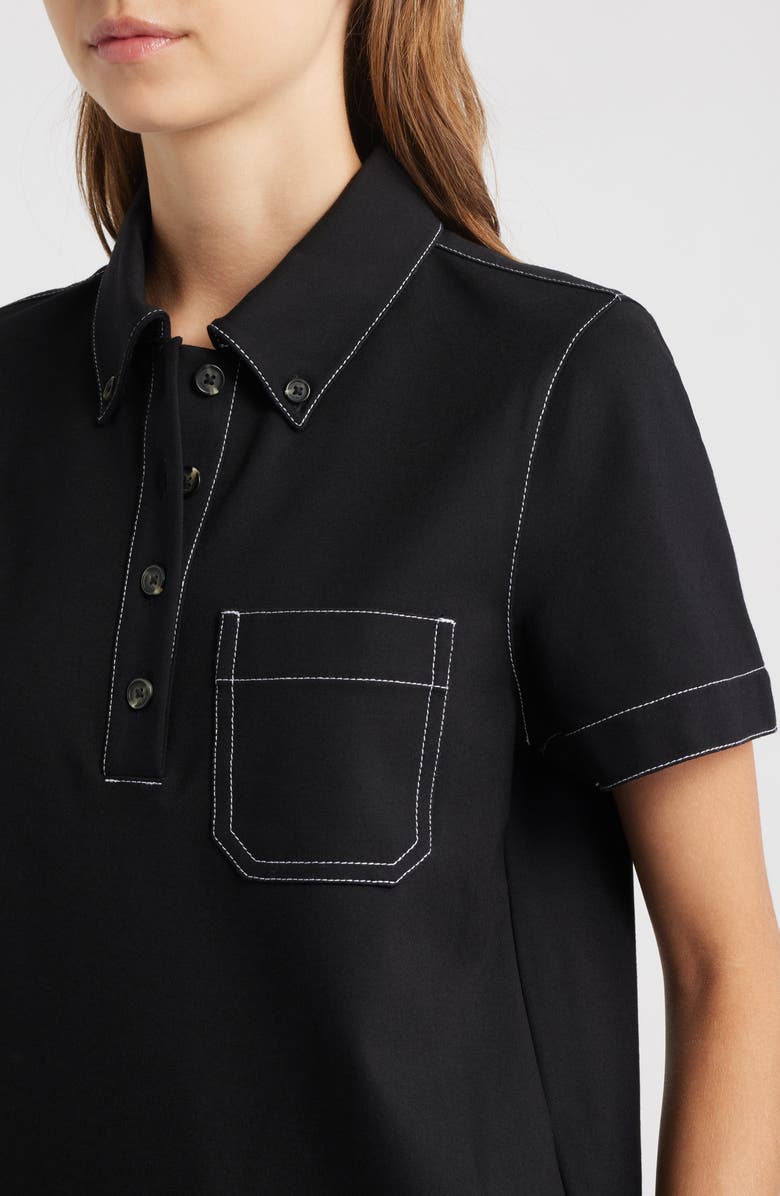 rag & bone Irina Contrast Stitch Button-Down Polo, Alternate, color, Black