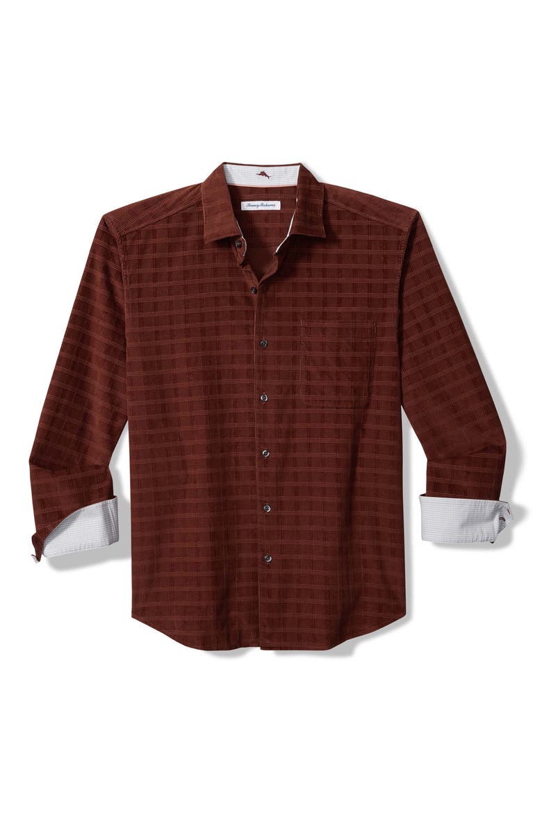 Check Island Cotton Corduroy Button-Up Shirt, Main, color, MAROON