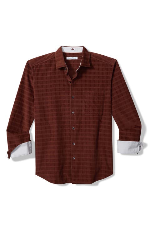 Check Island Cotton Corduroy Button-Up Shirt