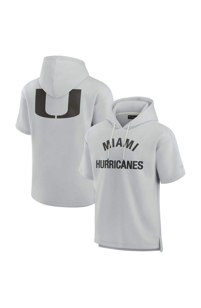 Fanatics Signature Unisex Fanatics Signature Gray Miami Hurricanes Elements Super Soft Fleece Short Sleeve Pullover Hoodie, Main, color, Gray
