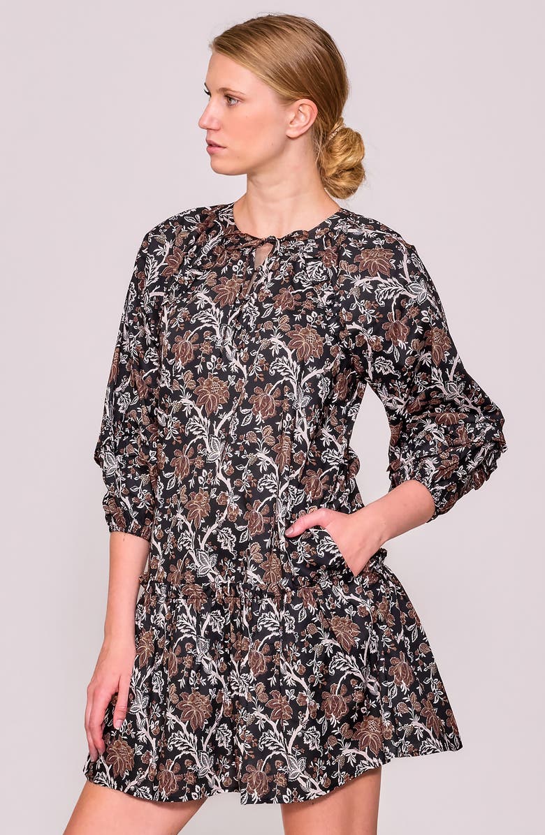 MELLODAY Print Poplin Babydoll Dress, Alternate, color, Black Multi