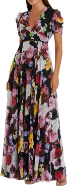 Mac Duggal Floral print mesh cap sleeve gown