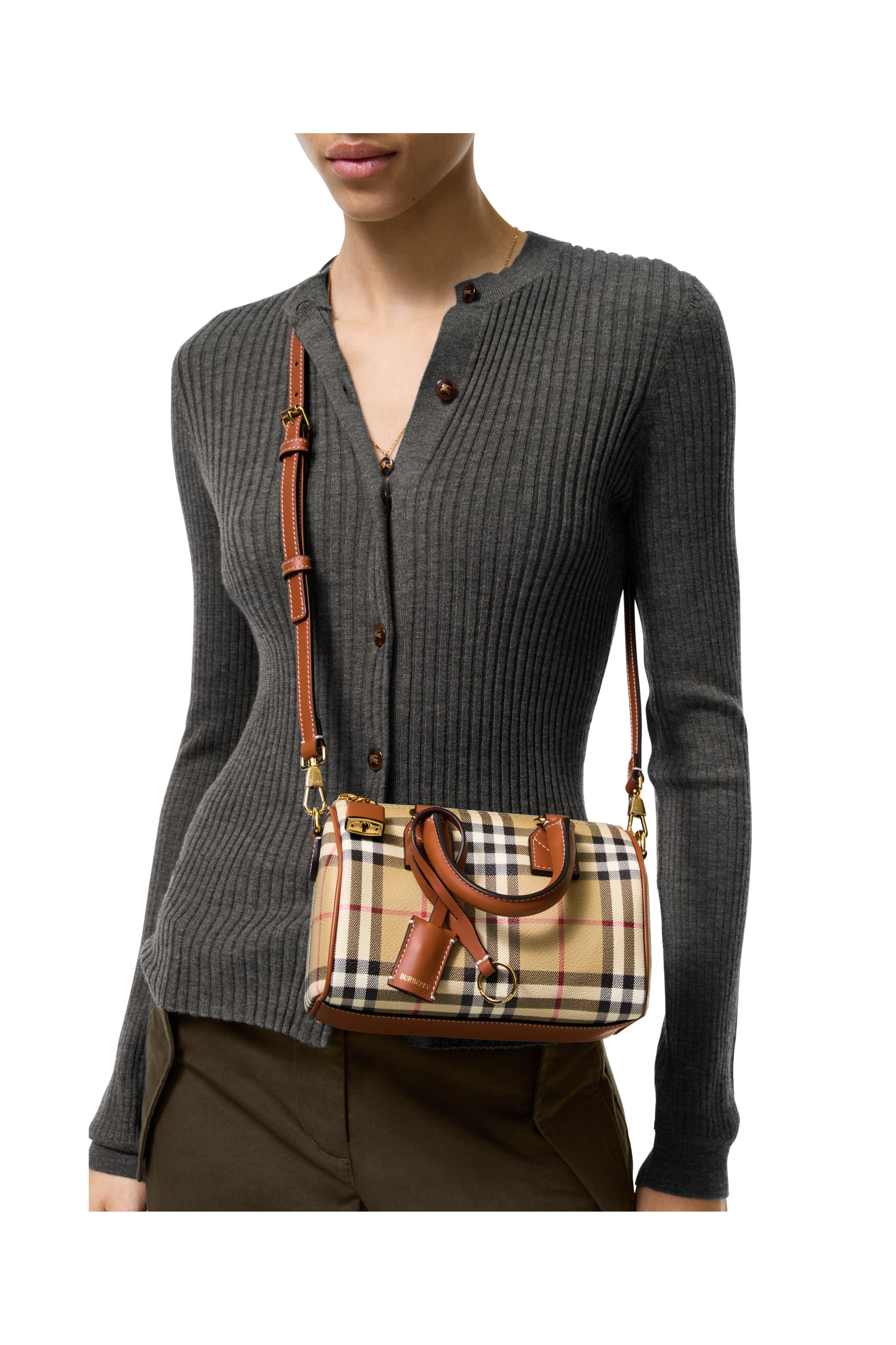 Mini Check Bowling Bag, Alternate, color, Archive beige/briar brown