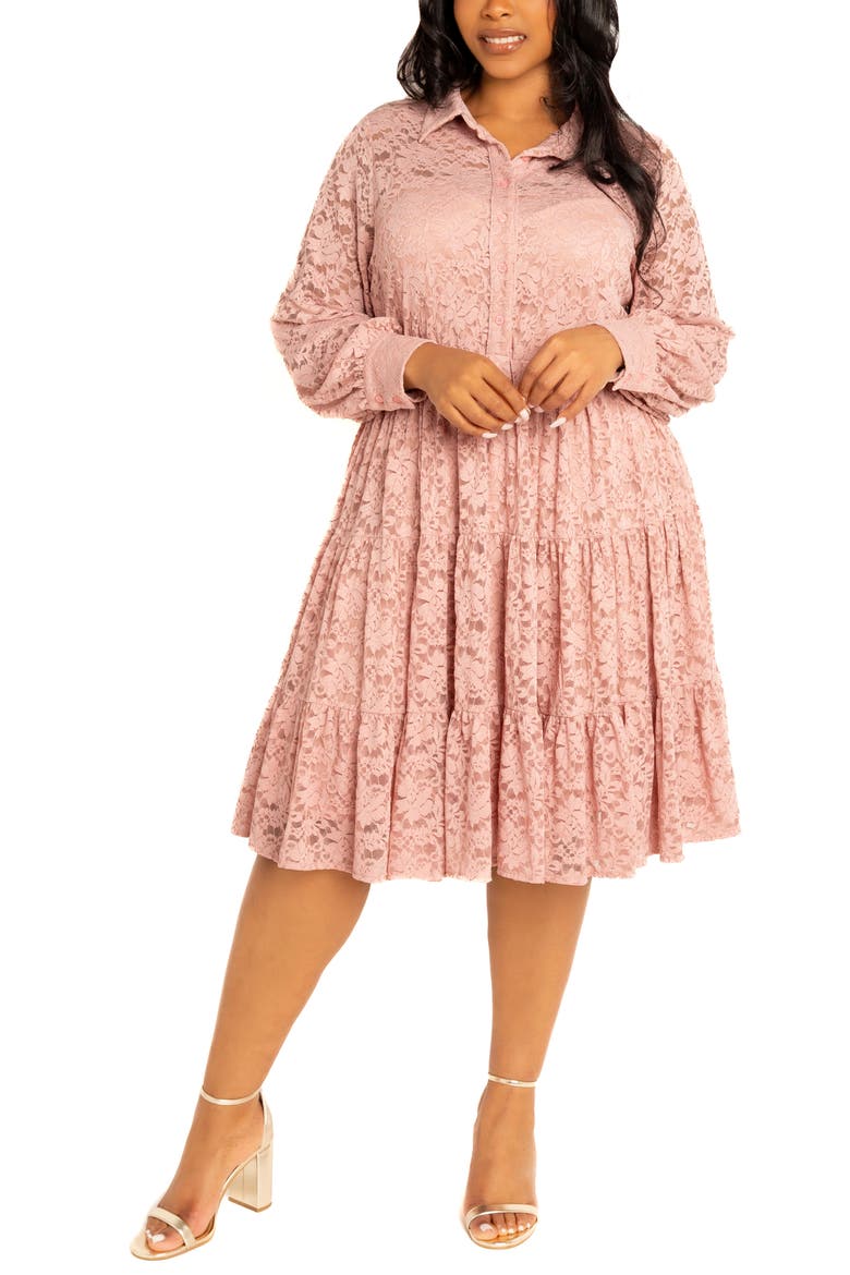 Lace Long Sleeve Shirtdress, Alternate, color, MAUVE