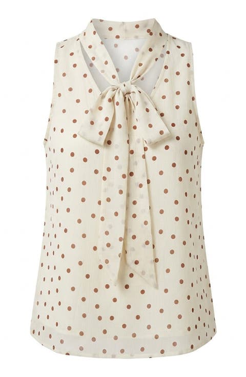 Sleeveless Tie Neck Polka Dot Blouse