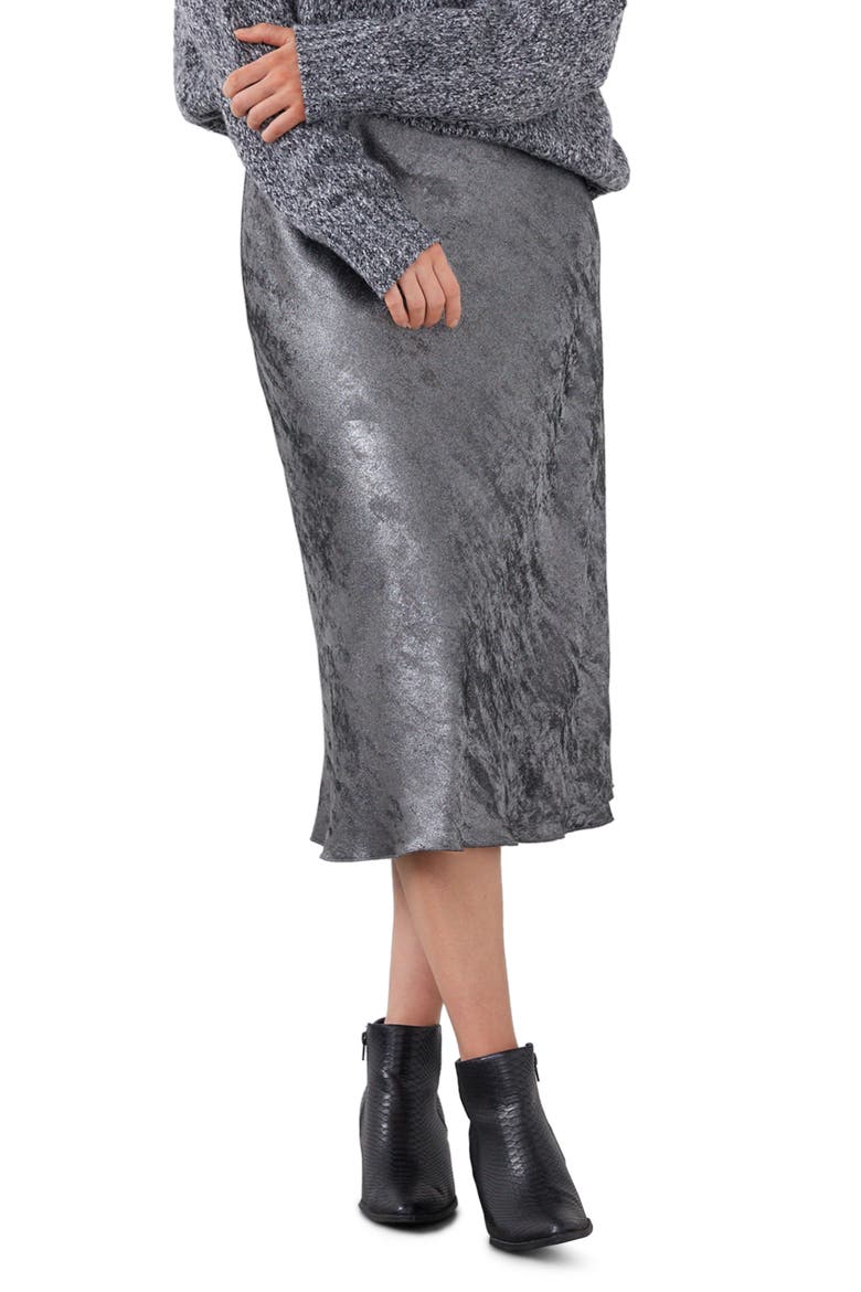 Metallic Bias Cut Midi Skirt, Main, color, MTLC