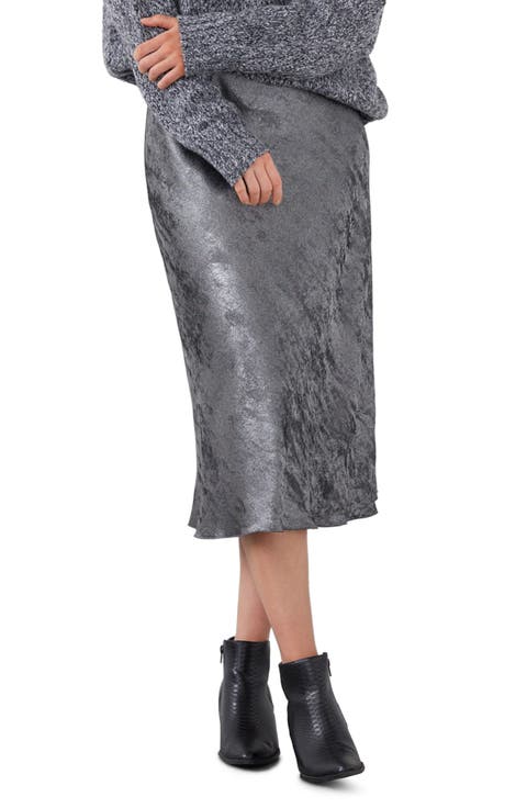 Metallic Bias Cut Midi Skirt