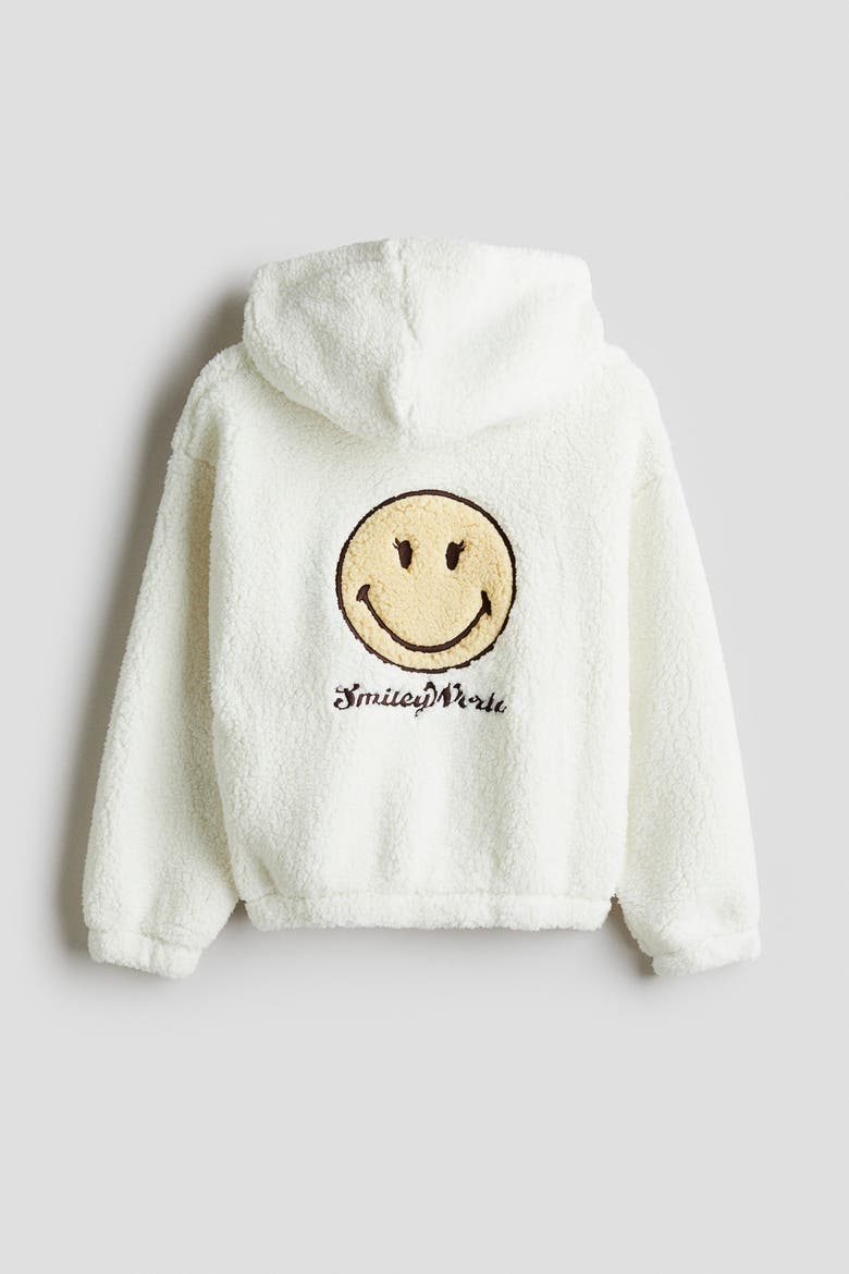 Teddy Zip-through Hoodie, Alternate, color, White/SmileyWorld®