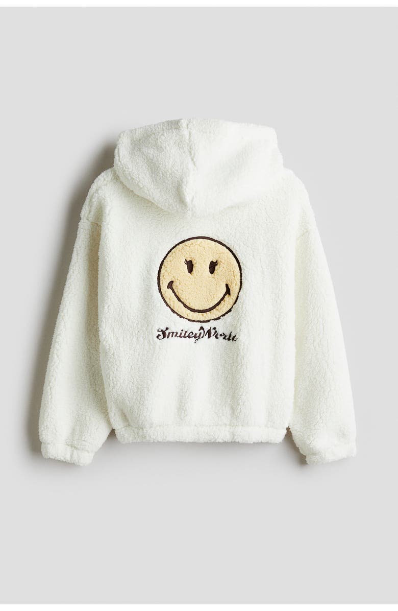 H&M Teddy Zip-through Hoodie, Alternate, color, White/Smileyworld®