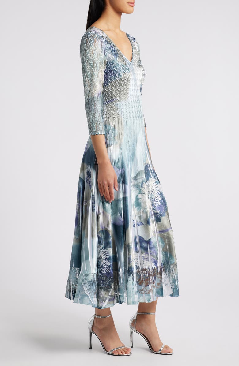 Komarov Lace Sleeve Charmeuse & Chiffon Cocktail Dress, Alternate, color, Midnight Peony