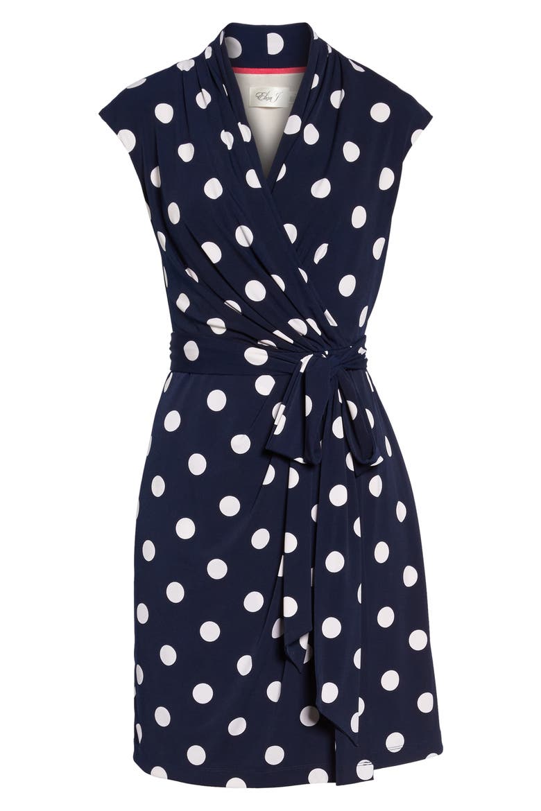 Polka Dot Jersey Faux Wrap Dress, Alternate, color, NAVY