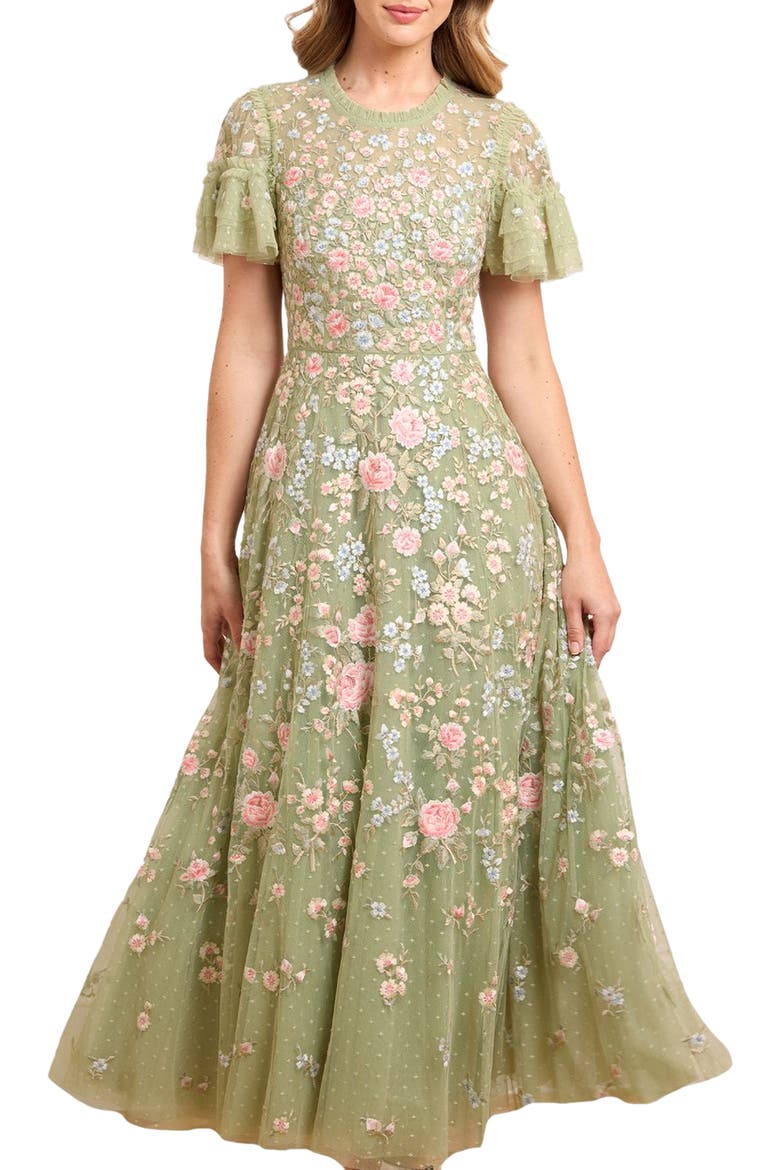 Antoinettes Floral Round Neck Midi Gown, Alternate, color, Meadow