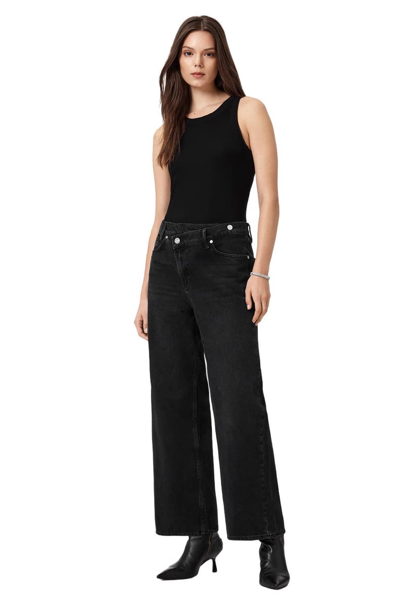 AllSaints Aki Crossover Wide Leg Jeans, Alternate, color, Washed Black