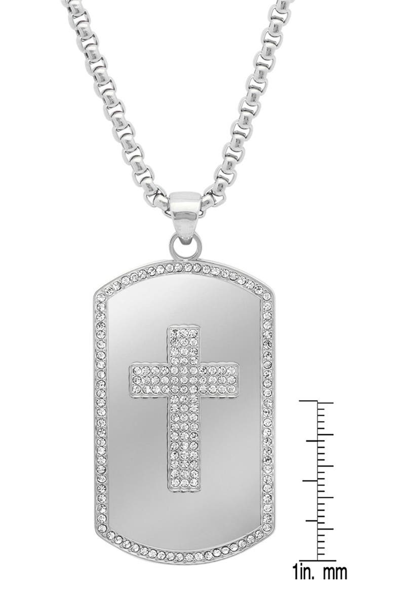 HMY JEWELRY Men's CZ Cross Dogtag Pendant Necklace, Alternate, color, Silver