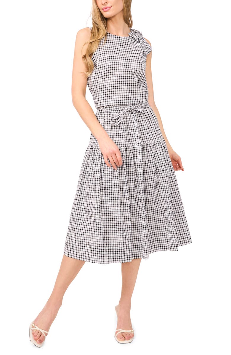 CeCe Gingham Bow Shoulder Top, Alternate, color, Rich Black