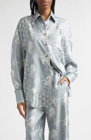 Stella McCartney Horse Print Paneled Silk Button-Up Shirt