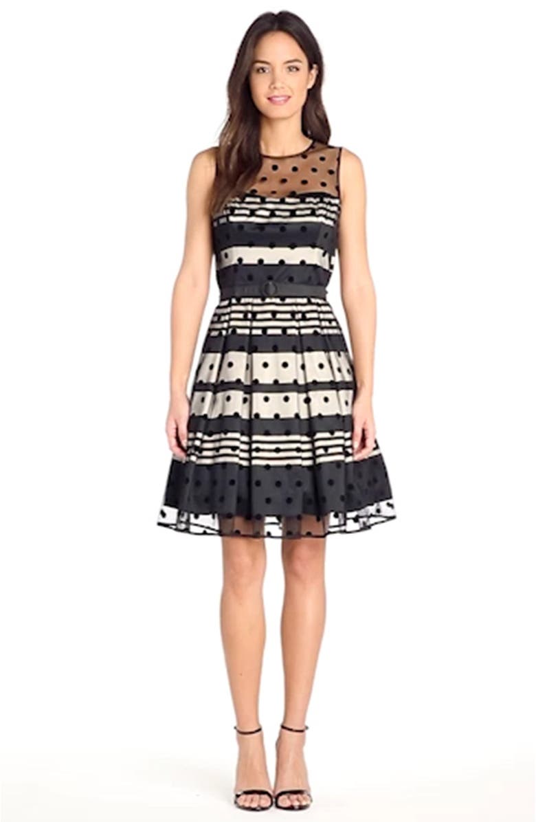 Eliza J Illusion Dot Charmeuse Fit & Flare Dress, Alternate, color, 