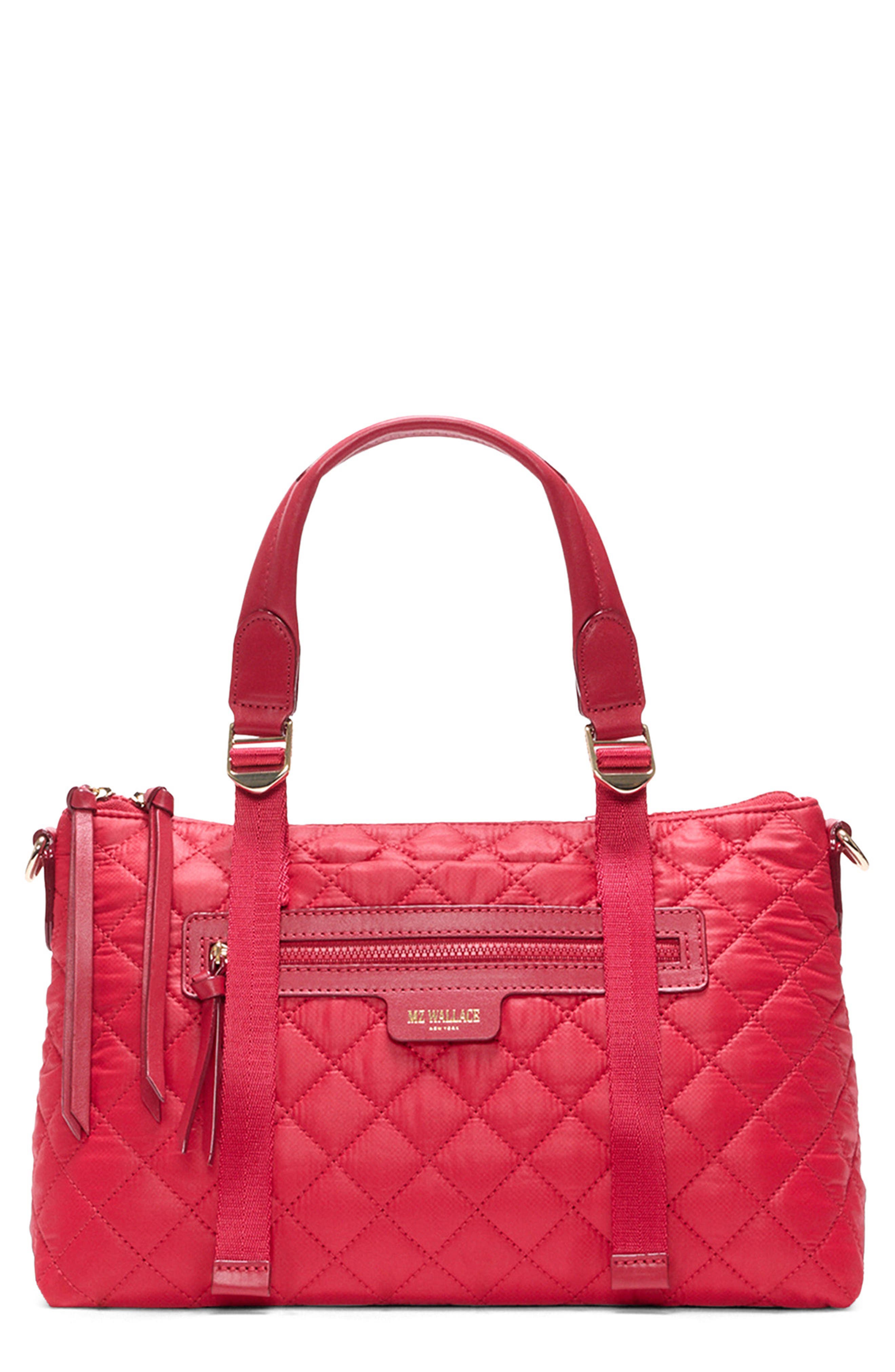 MZ Wallace Small Park Quilted Nylon Satchel, Main, color, Apple