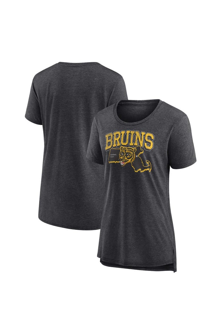 Women's Fanatics Branded  Heather Charcoal Boston Bruins Centennial Team Tri-Blend T-Shirt, Main, color, Heather Charcoal