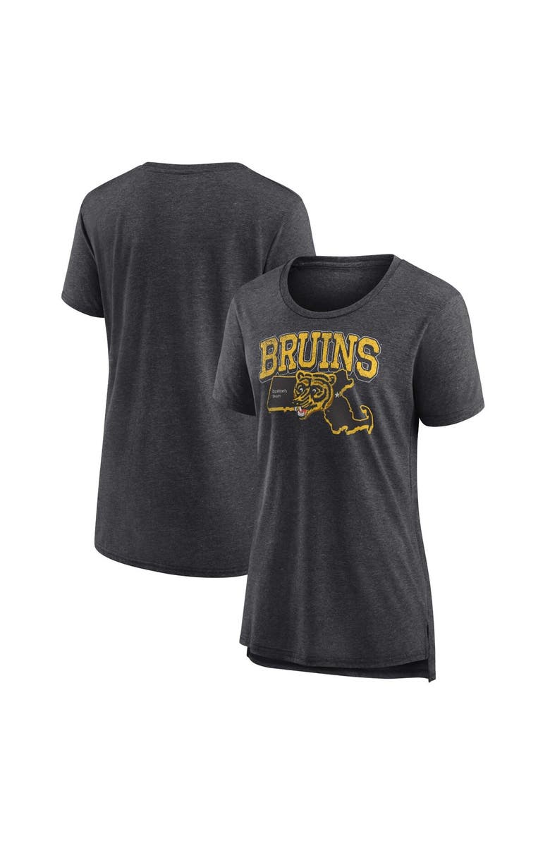 FANATICS Women's Fanatics Branded  Heather Charcoal Boston Bruins Centennial Team Tri-Blend T-Shirt, Main, color, Heather Charcoal